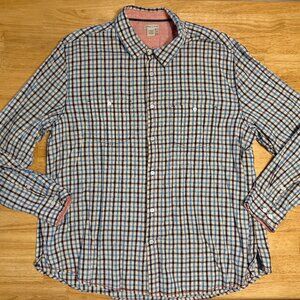 Carbon 2 Cobalt Mens 2XL Plaid Cotton Button Up Blue White Red Pinstripe Shirt